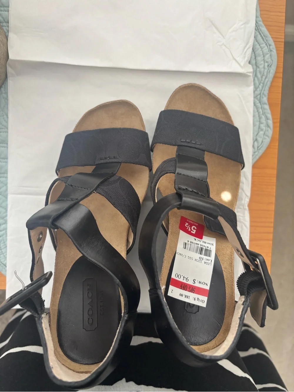 NWT. Coach Black Women's Strappy Wedge Sandals - Brand: